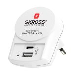 SKROSS PRO+ utazó töltő USB+Type-C aljzat (250V/7A, 30W, gyorstöltő, világszerte használható, földelt) FEHÉR