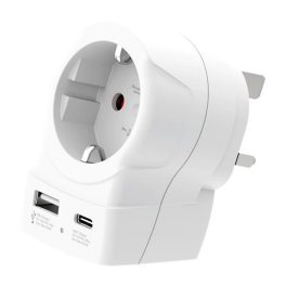   SKROSS utazó töltő USB+Type-C aljzat (250V/2.5A, 20W, gyorstöltő, EU2 pin - UK, földelt) FEHÉR