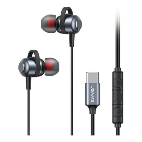 USAMS EP-48 fülhallgató SZTEREO (Type-C, mikrofon, felvevő gomb) SÖTÉTSZÜRKE