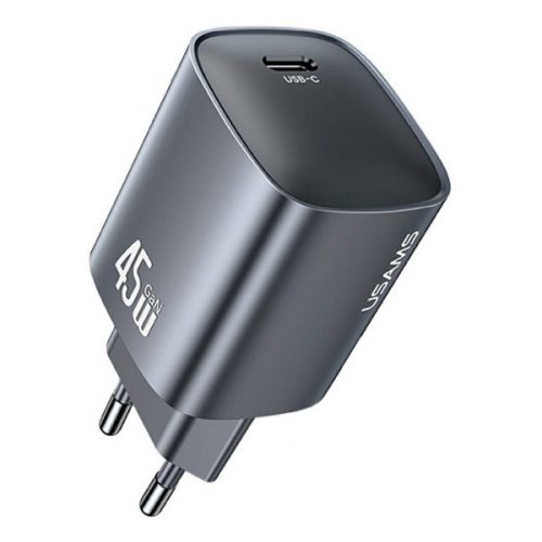 USAMS T66 hálózati töltő Type-C aljzat (45W, GaN, PD gyorstöltő) SÖTÉTSZÜRKE
