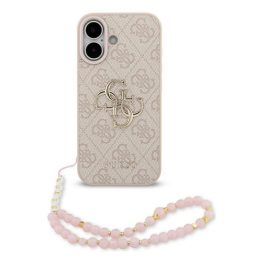  GUESS 4G STRAP 4G CLASSIC LOGO szilikon telefonvédő (ütésállóság, bőr hatású hátlap + kézpánt) RÓZSASZÍN