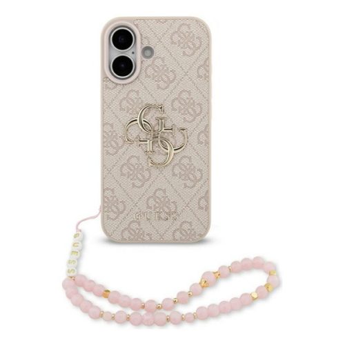 GUESS 4G STRAP 4G CLASSIC LOGO szilikon telefonvédő (ütésállóság, bőr hatású hátlap + kézpánt) RÓZSASZÍN