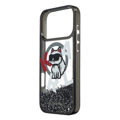 KARL LAGERFELD LIQUID GLITTER CHOUPETTE LOGO szilikon telefonvédő (csillámporos, flitteres folyadék, MagSafe) FEKETE