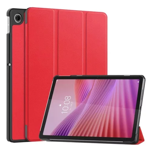 Tok álló, bőr hatású (aktív FLIP, oldalra nyíló, TRIFOLD, asztali tartó) PIROS