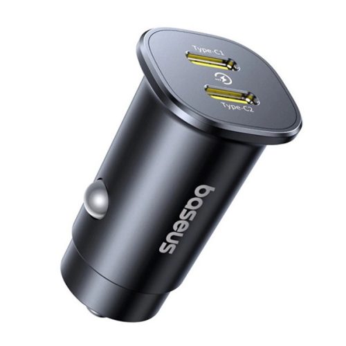 BASEUS GOTRIP autós töltő 2 Type-C aljzat (30W, PD gyorstöltő) FEKETE