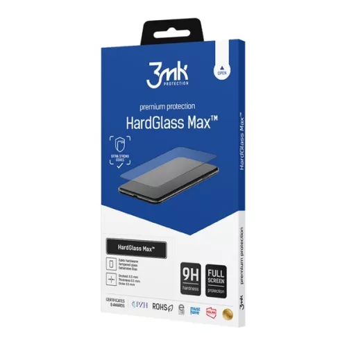 3MK HARD GLASS MAX képernyővédő üveg (3D, tokbarát, extra karcálló, 0,3mm, 9H + segédkeret) FEKETE