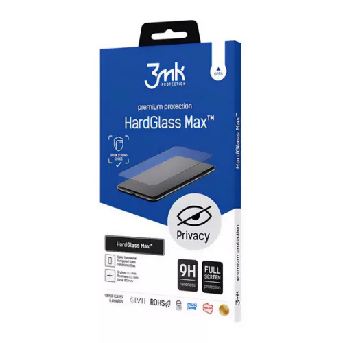 3MK HARD GLASS MAX PRIVACY képernyővédő üveg (3D, betekintés védelem, 0.3mm, 9H + segédkeret) FEKETE