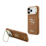 GUESS GRAINED BIG 4G & STAND CAMERA szilikon telefonvédő (műanyag hátlap, ECO bőr hatású hátlap, kitámasztó) BARNA