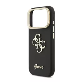   GUESS GRAINED BIG 4G & STAND CAMERA szilikon telefonvédő (műanyag hátlap, ECO bőr hatású hátlap, kitámasztó) FEKETE