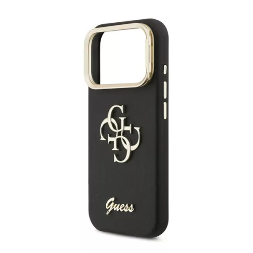 GUESS GRAINED BIG 4G & STAND CAMERA szilikon telefonvédő (műanyag hátlap, ECO bőr hatású hátlap, kitámasztó) FEKETE