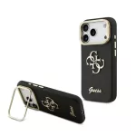 GUESS GRAINED BIG 4G & STAND CAMERA szilikon telefonvédő (műanyag hátlap, ECO bőr hatású hátlap, kitámasztó) FEKETE