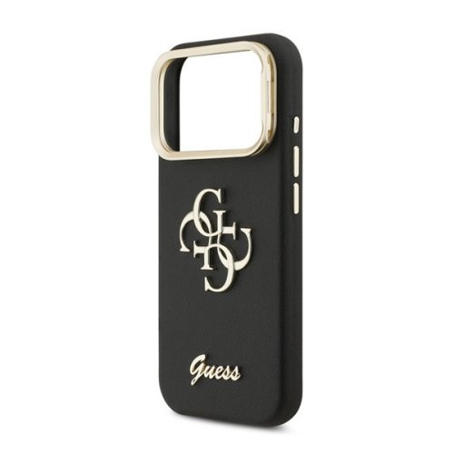 GUESS GRAINED BIG 4G & STAND CAMERA szilikon telefonvédő (műanyag hátlap, ECO bőr hatású hátlap, kitámasztó) FEKETE