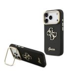 GUESS GRAINED BIG 4G & STAND CAMERA szilikon telefonvédő (műanyag hátlap, ECO bőr hatású hátlap, kitámasztó) FEKETE