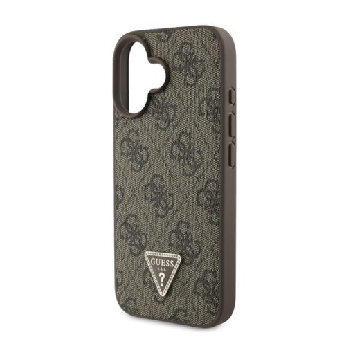 GUESS PU 4G STRASS TRIANGLE METAL LOGO műanyag telefonvédő (ütésállóság, bőr hatású hátlap) BARNA