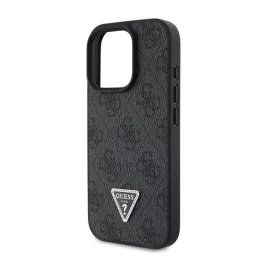   GUESS PU 4G STRASS TRIANGLE METAL LOGO műanyag telefonvédő (ütésállóság, bőr hatású hátlap) FEKETE