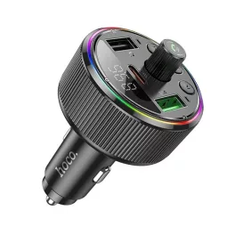   HOCO E82 bluetooth FM transmitter autós töltő 2 USB aljzat (v5.3, 30W, gyorstöltő, LED kijelző) FEKETE