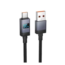   HOCO X118 adatkábel (USB - Type-C, 25W, gyorstöltő, LED kijelző, cipőfűző, 100cm) FEKETE