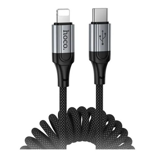 HOCO X121 adatkábel (Type-C - lightning, 27W, PD gyorstöltő, cipőfűző, spirálkábel, 150cm) FEKETE