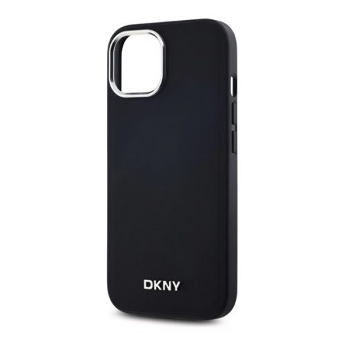 DKNY PLAIN SILVER LOGO MAGSAFE szilikon telefonvédő (ütésállóság, műanyag hátlap, MagSafe) FEKETE