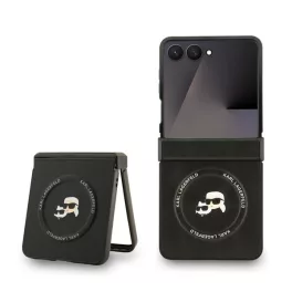   KARL LAGERFELD PU KARL AND CHOUPETTE HEADS szilikon telefonvédő (ütésállóság, bőr hatású hátlap, MagSafe) FEKETE