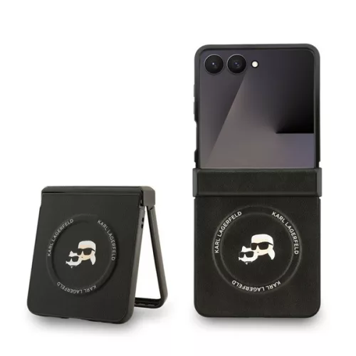 KARL LAGERFELD PU KARL AND CHOUPETTE HEADS szilikon telefonvédő (ütésállóság, bőr hatású hátlap, MagSafe) FEKETE