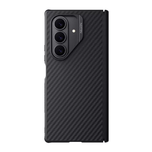 NILLKIN SYNTHETIC FIBER PRO műanyag telefonvédő (aramid bevonat, légpárnás sarok, karbon minta, MagSafe) FEKETE