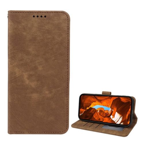 Tok álló, bőr hatású (FLIP, oldalra nyíló, asztali tartó, csíkos minta) BARNA