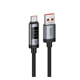   HOCO U148 adatkábel (USB - Type-C, 100W, PD gyorstöltő, LED kijelző, 120cm) FEKETE
