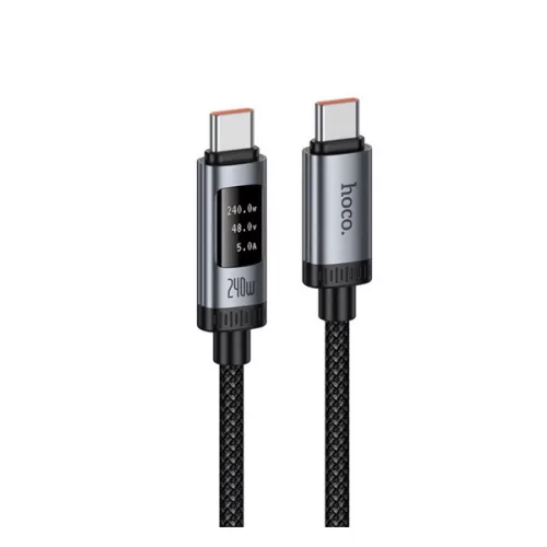 HOCO U148 adatkábel (Type-C - Type-C, 240W, PD gyorstöltő, LED kijelző, 120cm) FEKETE