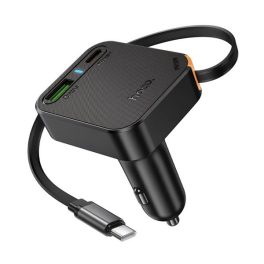   HOCO NZ18 autós töltő USB+Type-C aljzat (65W, PD gyorstöltő 3.0 + fix Type-C kábel) FEKETE