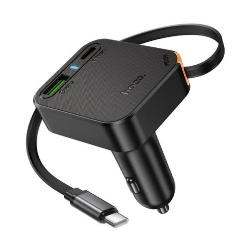 HOCO NZ18 autós töltő USB+Type-C aljzat (65W, PD gyorstöltő 3.0 + fix Type-C kábel) FEKETE