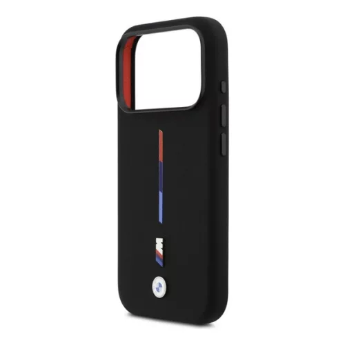 BMW M SILICON TRICOLOR LINE MAGSAFE szilikon telefonvédő (ütésállóság, mikrofiber plüss belső, MagSafe) FEKETE
