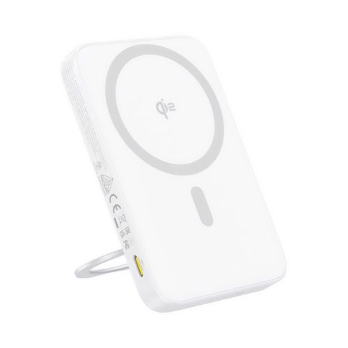 BASEUS PICOGO QI2 vésztöltő Type-C aljzat (5000mAh, 20W, PD gyorstöltő 3.0, LED jelzés, Qi2, kitámasztó) FEHÉR