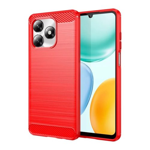 Szilikon telefonvédő (ütésállóság, légpárnás sarok, szálcsiszolt, karbon minta) PIROS