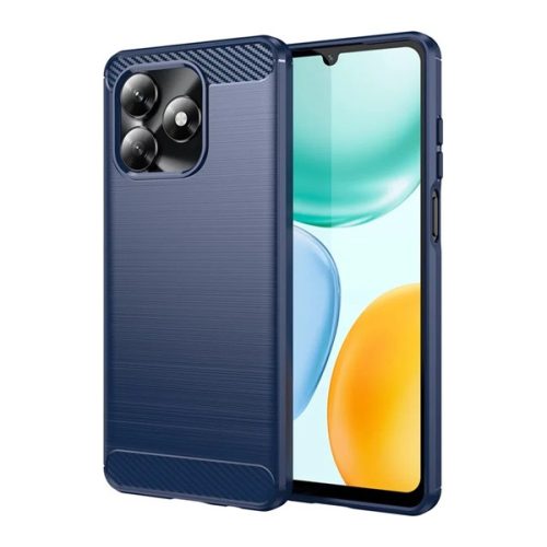 Szilikon telefonvédő (ütésállóság, légpárnás sarok, szálcsiszolt, karbon minta) SÖTÉTKÉK