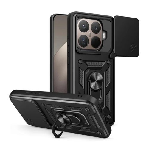 Defender szilikon telefonvédő (ütésállóság, tartógyűrű, kameravédő) FEKETE