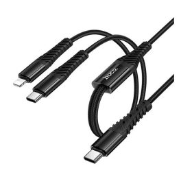   HOCO X123 töltőkábel 2in1 (Type-C - Type-C/lightning, 5V/3A, cipőfűző, 100cm) FEKETE