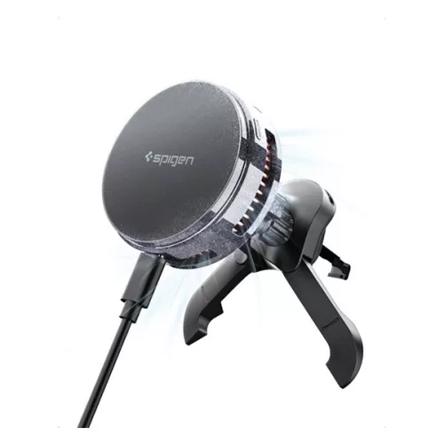 SPIGEN ESSENTIAL PELTIER EV25MFAQ autós tartó (szellőzőre, állítható, 15W, LED jelzés, wireless, mágneses, Qi2) FEKETE