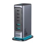 JOYROOM JR-TCM02 hálózati töltő 2 USB+4 Type-C aljzat (65W, GaN, PD gyorstöltő) SÖTÉTSZÜRKE