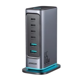   JOYROOM JR-TCM02 hálózati töltő 2 USB+4 Type-C aljzat (65W, GaN, PD gyorstöltő) SÖTÉTSZÜRKE