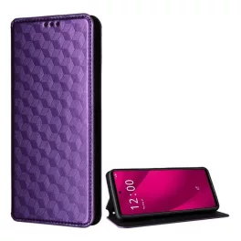   Tok álló, bőr hatású (FLIP, oldalra nyíló, asztali tartó, teljes 3D rombusz, prémium) LILA