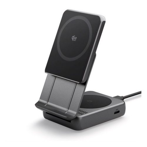 SPIGEN EF302MOQ asztali töltő 2in1 (25W, wireless, MagSafe, AirPods töltő, Qi2) FEKETE