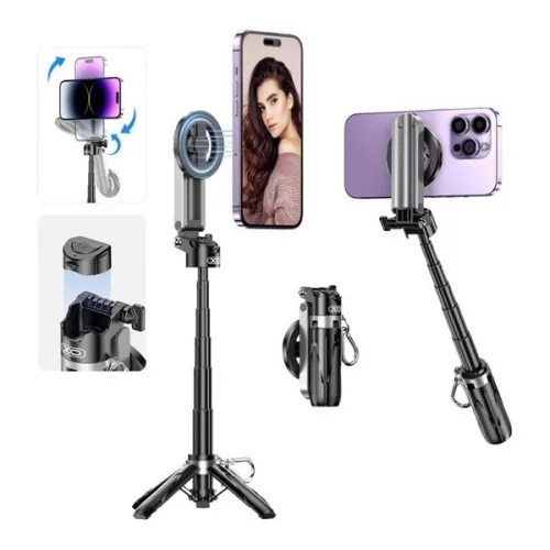 XO SS22 szelfibot (univerzális, 360°, állítható, bluetooth távkioldó,  összecsukható, 100cm, mágneses) FEKETE