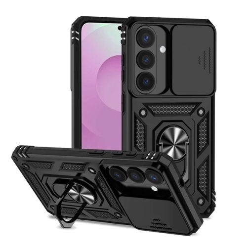 Defender szilikon telefonvédő (ütésállóság, tartógyűrű, kameravédő) FEKETE