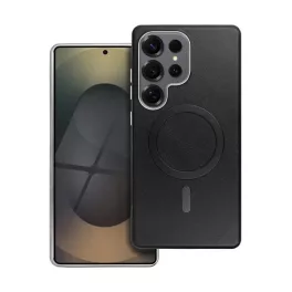   Szilikon telefonvédő (ECO bőr hatású hátlap, karcolásmentesítő belső, fém kameravédő, mágneses, prémium) FEKETE