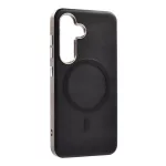 Szilikon telefonvédő (ECO bőr hatású hátlap, karcolásmentesítő belső, fém kameravédő, mágneses, prémium) FEKETE
