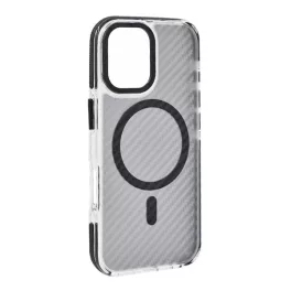   Szilikon telefonvédő (ütésállóság, légpárnás sarok, karbon minta, wireless, MagSafe) FEKETE
