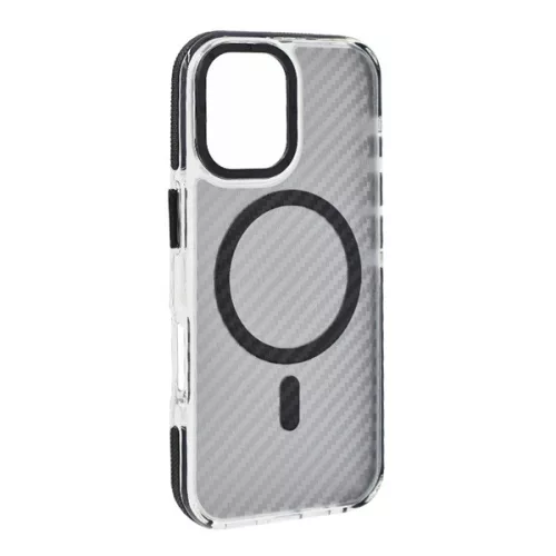 Szilikon telefonvédő (ütésállóság, légpárnás sarok, karbon minta, wireless, MagSafe) FEKETE