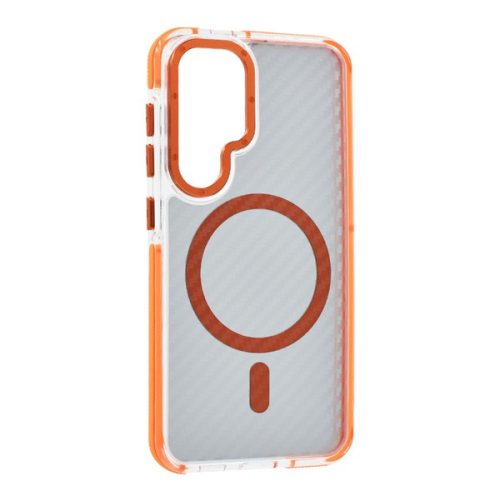 Szilikon telefonvédő (ütésállóság, légpárnás sarok, karbon minta, wireless, MagSafe) NARANCSSÁRGA