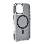 Szilikon telefonvédő (ütésállóság, légpárnás sarok, karbon minta, wireless, MagSafe) SÖTÉTSZÜRKE